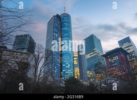 Modern buildings in Frankfurt financial district with Main Tower - Frankfurt, Germany Stock Photo