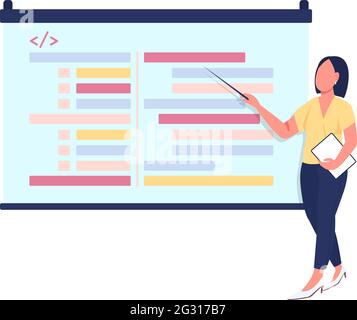 Presentation on programming semi flat color vector character Stock Vector