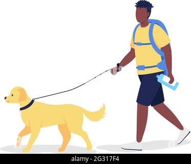 Man with backpack and labrador semi flat color vector character Stock Vector