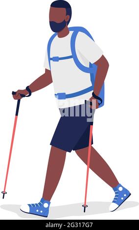 Man hiking semi flat color vector character Stock Vector