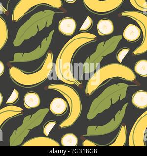 Cartoon banana summer fruit seamless pattern background. Cute sweet food fresh nature kids wallpaper design. Vector print graphic illustration. Stock Vector