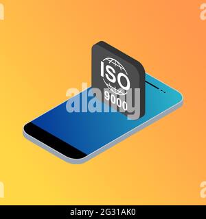 Iso 9000 isometric icon. Standard quality symbol. Vector button sign ...