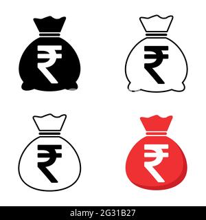 Set of Money bag icon isolated on white background. Bank symbol, profit graphic, flat web sign . Stock Vector