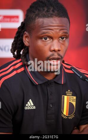 Belgium's Dedryck Boyata pictured during a press conference of the Belgian national soccer team Red Devils, in Tubize, after the first game against Ru Stock Photo