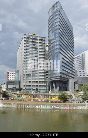Vienna, Austria. The Raiffeisen Holding high-rise on the Danube Canal Stock Photo