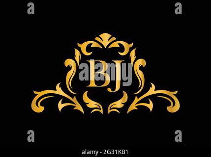 Luxury Alphabet letters BJ. Golden Floral alphabet . Monogram initials perfectly for wedding invitations, greeting card, logo, and other design. Stock Vector