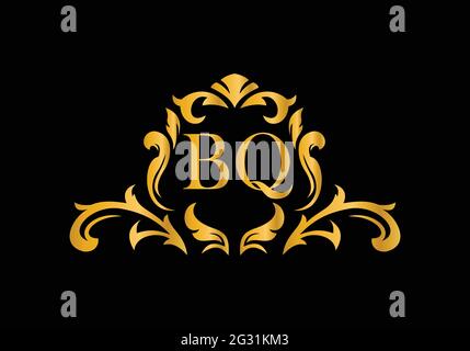 Luxury Alphabet letters BQ. Golden Floral alphabet . Monogram initials perfectly for wedding invitations, greeting card, logo, and other design. Stock Vector
