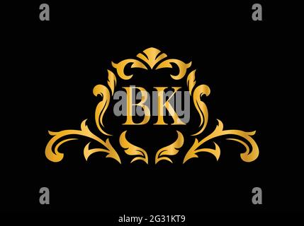 Luxury Alphabet letters BK. Golden Floral alphabet . Monogram initials perfectly for wedding invitations, greeting card, logo, and other design. Stock Vector
