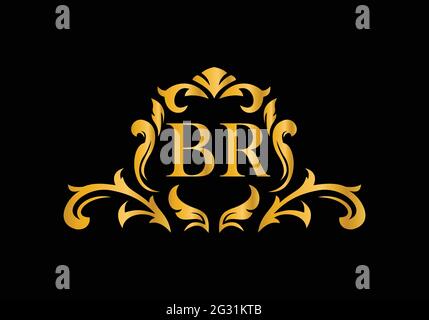 Luxury Alphabet letters BR. Golden Floral alphabet . Monogram initials perfectly for wedding invitations, greeting card, logo, and other design. Stock Vector