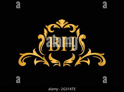 Luxury Alphabet letters BH. Golden Floral alphabet . Monogram initials perfectly for wedding invitations, greeting card, logo, and other design. Stock Vector