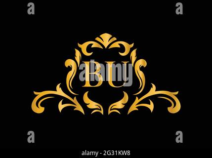 Luxury Alphabet letters BU. Golden Floral alphabet . Monogram initials perfectly for wedding invitations, greeting card, logo, and other design. Stock Vector
