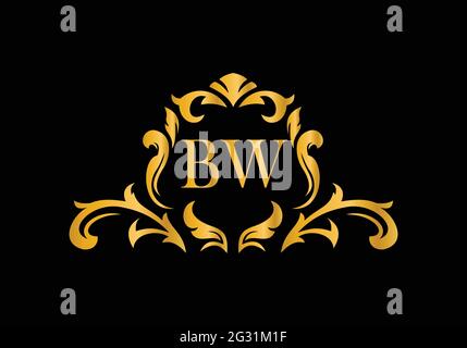 Luxury Alphabet letters BW. Golden Floral alphabet . Monogram initials perfectly for wedding invitations, greeting card, logo, and other design. Stock Vector