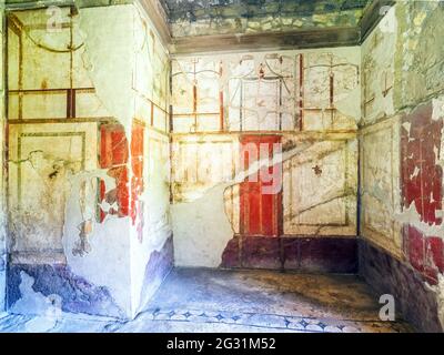 Fresco decorated wall - Oplontis known as Villa Poppaea in Torre Annunziata - Naples, Italy Stock Photo