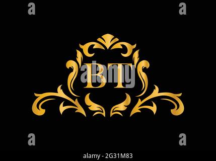 Luxury Alphabet letters BT. Golden Floral alphabet . Monogram initials perfectly for wedding invitations, greeting card, logo, and other design. Stock Vector