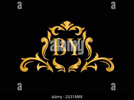 Luxury Alphabet letters BY. Golden Floral alphabet . Monogram initials perfectly for wedding invitations, greeting card, logo, and other design. Stock Vector