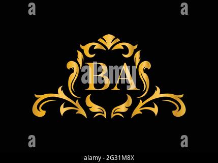 Luxury Alphabet letters BA. Golden Floral alphabet . Monogram initials perfectly for wedding invitations, greeting card, logo, and other design. Stock Vector