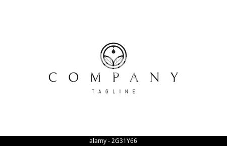 Vector logo on which an abstract image of two leaves and drops in a circle. Stock Vector