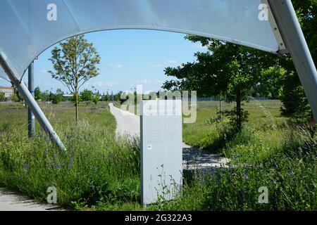 The Campeon (a portmanteau of Campus and Infineon - INTEL) is an office complex embedded in a large public landscape park with water areas. Stock Photo