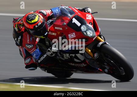 Le Mans, France. 12th June, 2021. French rider GREGG BLACK of Team Yoshimura Sert Motul Suzuki GSXR 1000 in action during the race of 44th edition of the 24 Heures Motos on Circuit Bugatti. Credit: Pierre Stevenin/ZUMA Wire/Alamy Live News Stock Photo