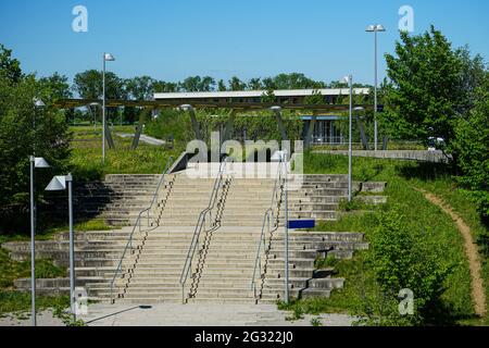 The Campeon (a portmanteau of Campus and Infineon - INTEL) is an office complex embedded in a large public landscape park with water areas. Stock Photo