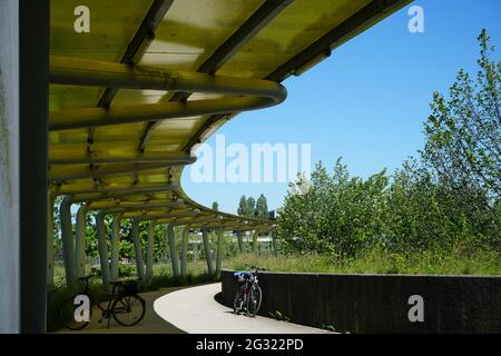 The Campeon (a portmanteau of Campus and Infineon - INTEL) is an office complex embedded in a large public landscape park with water areas. Stock Photo