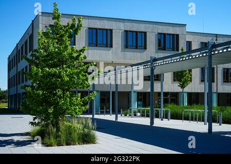 The Campeon (a portmanteau of Campus and Infineon - INTEL) is an office complex embedded in a large public landscape park with water areas. Stock Photo