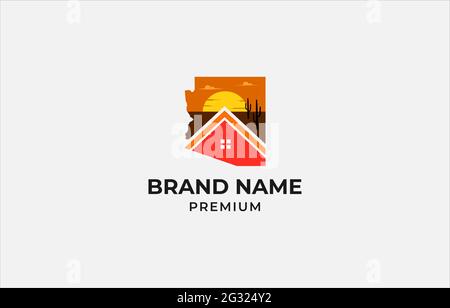 Arizona Sunset House Logo Vector Template suitable for real estate business Stock Vector