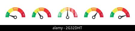 Speedometer measure in colorful flat design. Evaluation of service from bad to excellent level. Vector Stock Vector