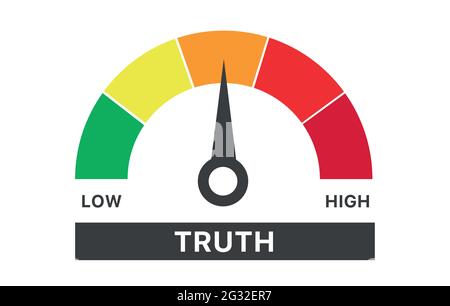 Abstract meter read level of truth result. Color scale with arrow. The measuring device. Colorful infographic gauge element. Stock Vector