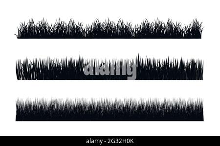Set of horizontal banners of wavy meadow silhouettes with grass. Vector  Stock Vector