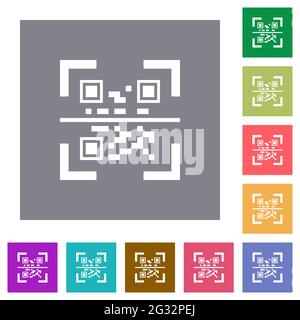 QR code scanning flat icons on simple color square backgrounds Stock Vector