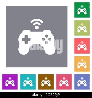 Wireless game controller flat icons on simple color square backgrounds Stock Vector