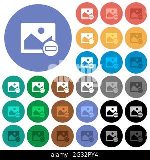 Remove image multi colored flat icons on round backgrounds. Included white, light and dark icon variations for hover and active status effects, and bo Stock Vector