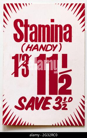 Vinatge 1960s Shop Advertising Price Display Card - Stamina Dog Food Stock Photo