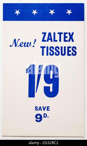 Vinatge 1960s Shop Advertising Price Display Card - Zaltec Tissues Stock Photo