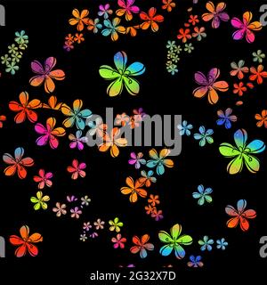 A seamless background with colorful flowers. Fabric with iridescent little flowers. Mixed media. Vector illustration Stock Vector