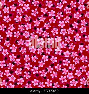 Seamless pattern with blossoming Japanese cherry sakura for fabric,packaging,wallpaper,textile decor,design, invitations,print,gift wrap,manufacturing Stock Photo