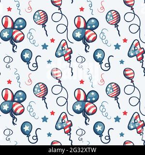 Seamless vector pattern of 4th of July, Independence Day of the United States of America celebration themed simple balloon doodles. Stock Vector