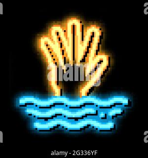 saving drowning man neon glow icon illustration Stock Vector