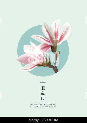 Natural magnolia realistic flowers contemporary invitation layouts. Event marketing floral pattern background vector illustration. Stock Vector