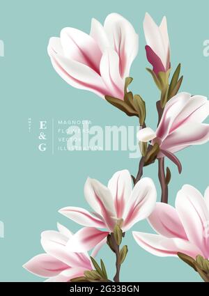 Natural vintage magnolia realistic flowers contemporary invitation layouts. Event marketing floral pattern background vector illustration. Stock Vector