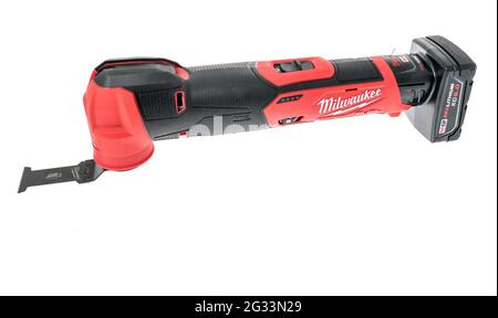 Winneconne, WI - 10 June 2021:  A package of Milwaukee Oscillating tool battery m12 on an isolated background Stock Photo