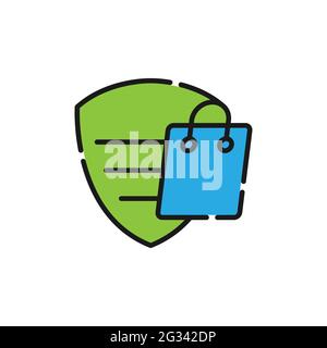 Secure Shopping icon Vector Illustration. Shopping Security and Safety with Shield icon design concept for e-commerce, online store and marketplace we Stock Vector