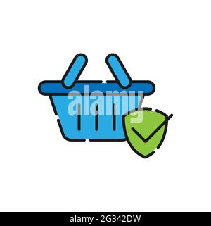 Secure Shopping icon Vector Illustration. Shopping Security and Safety with Shield icon design concept for e-commerce, online store and marketplace we Stock Vector