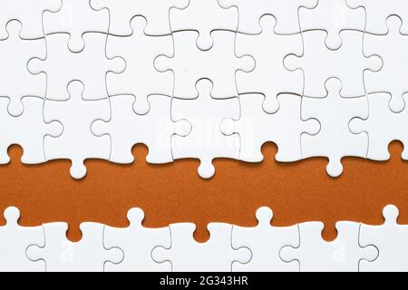 Set of white puzzle pieces and red blank copy space Stock Photo