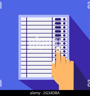 A hand casting vote in Electronic voting machine Stock Vector