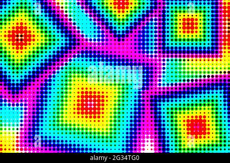 Halftone background with a square rainbow hippie background Stock Photo