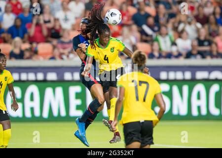 USA forward Lynn Williams 6 and Jamaica forward Shania Hayles 8