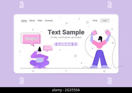programmer repairing site with problem connecting electrical plug with socket not working error lost not found Stock Vector