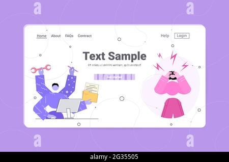 programmer repairing site with problem not working error lost not found repair service concept Stock Vector